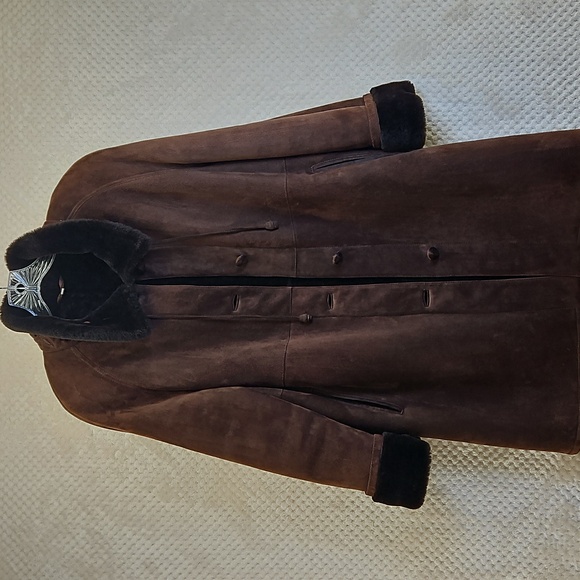 Chocolate Brown Suede Shearling Women's Coat Knee Length VTG Sz 6 Luxurious - Picture 11 of 11